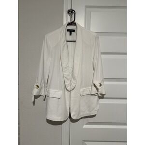 Ellen Tracy Women's White Shoulder Pads Blazer Jacket Tie Cuffs Size S